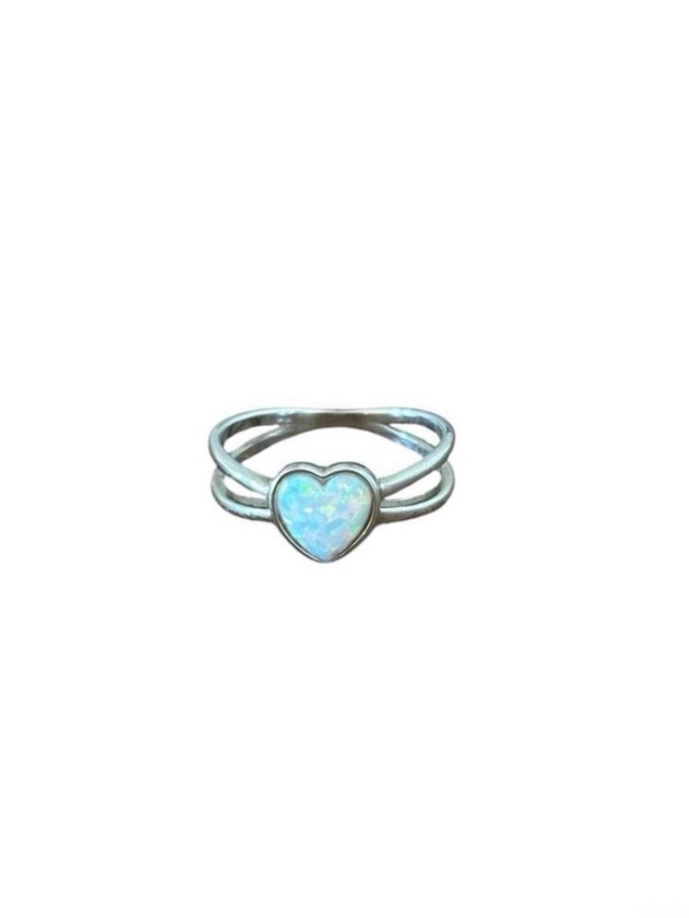 White Fire Opal Heart Ring